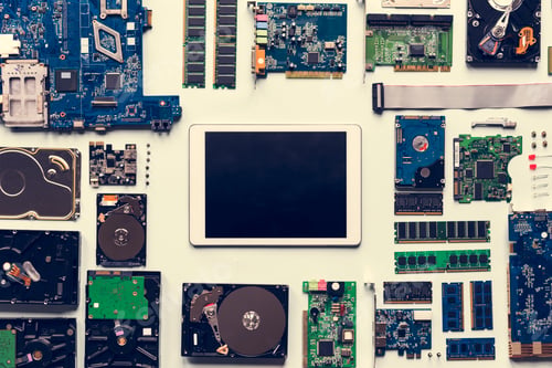 Preview: Motherboard and HDD isolated on background