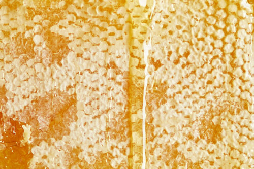 Preview: full frame of organic beeswax with honey as background