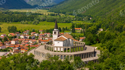 Preview: Aerial Perspective of The Historic Italian Charnel House in Kobarid, Slovenia