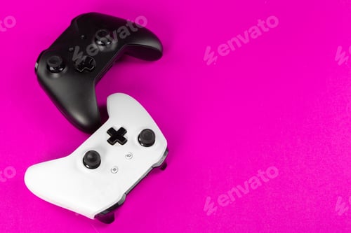 Preview: Gaming concept. Joystick on color background