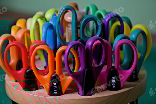 Preview: A carousel of bright and colorful specialized craft scissors that have different result cuts for