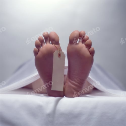 Preview: Feet of a dead corpse with a label in the morgue