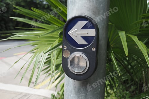 Preview: Traffic signal button for pedestrians at a busy intersection