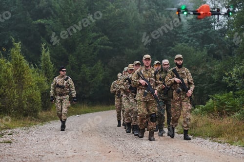 Preview: An elite military unit, led by a major, confidently parades through dense forest, showcasing