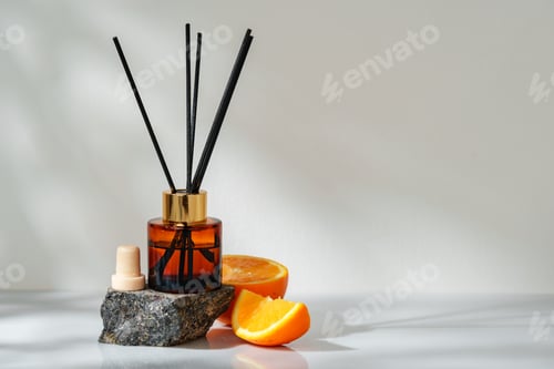 Preview: Aromatic Reed Diffuser on a Stone Base With Orange Slice Accent