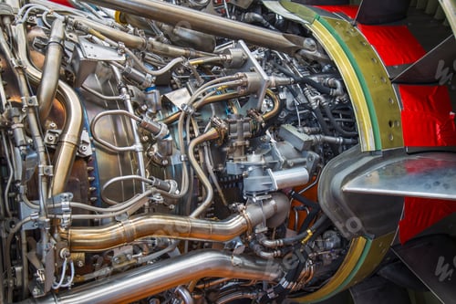 Preview: airplane engine side view close up, green filter applied