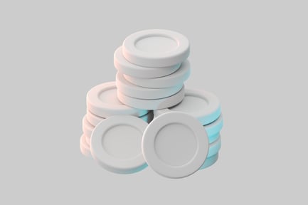 Preview: Stacked white circular tokens pile