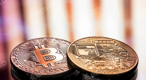 Preview: Coin litecoin and Bitcoin closeup on a beautiful background.