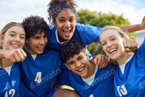 Preview: Soccer team celebrating victory during a championship
