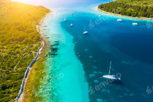 Preview: Aerial view of Kornati island archipelago at sunrise. Kornati National Park, Croatia.