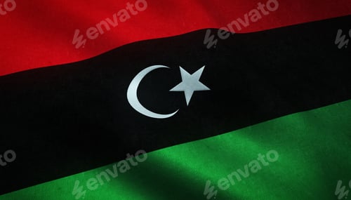 Preview: Closeup shot of the waving flag of Libya with interesting textures