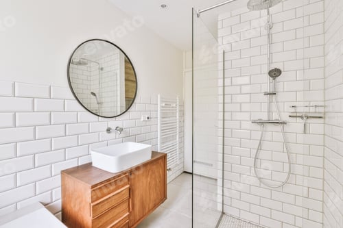 Preview: Sinks and bathtub,washing machine near shower cabin