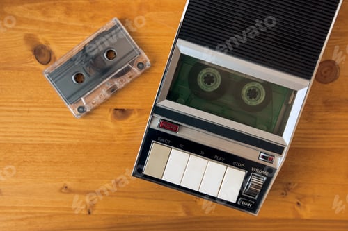 Preview: Audio cassette tape rolling in vintage player