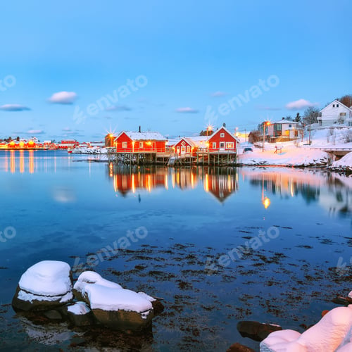 Preview: Dramatic evening cityscape of Reine town