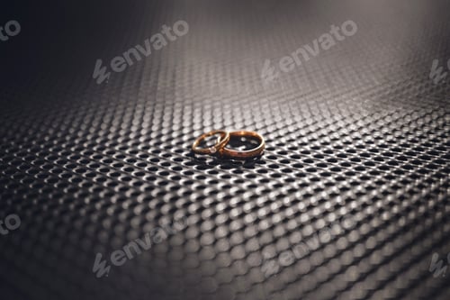 Preview: Two Golden Wedding Rings. Bride and Groom. Love concept.