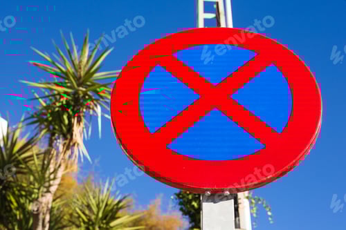 Preview: Road sign stop is prohibited on blue sky background