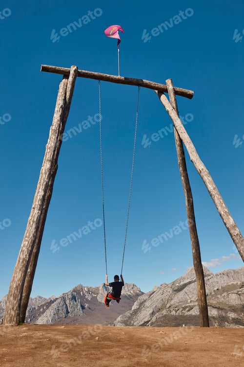 Preview: Huge swing surrounded by mountains in Riano village. Castilla Leon