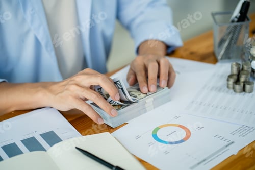 Preview: Saving money. Businessman Accountant verify growing business