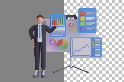 Preview: Businessman Presenting Business Analysis Report 3D Illustration