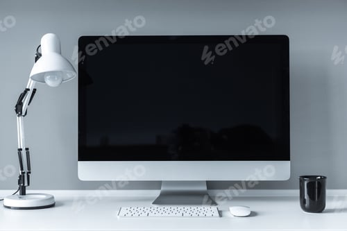 Preview: working place with computer and table lamp