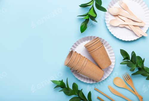 Preview: Eco craft paper tableware and wooden cutlery