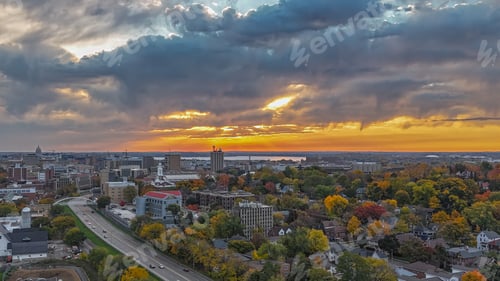 Preview: Aerial view of a beautiful autumn sunset in the city