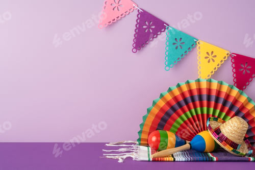 Preview: Vibrant party decorations capturing a festive Mexican theme with sombrero