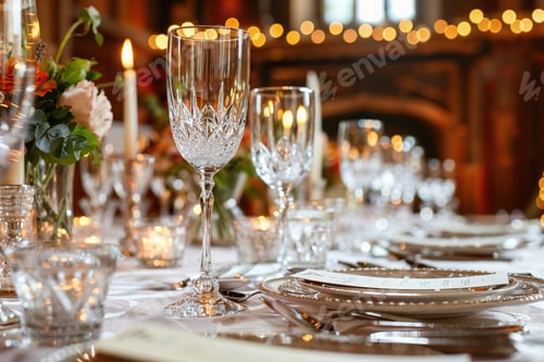 Preview: A table is elegantly set for a formal dinner at a wedding ceremony