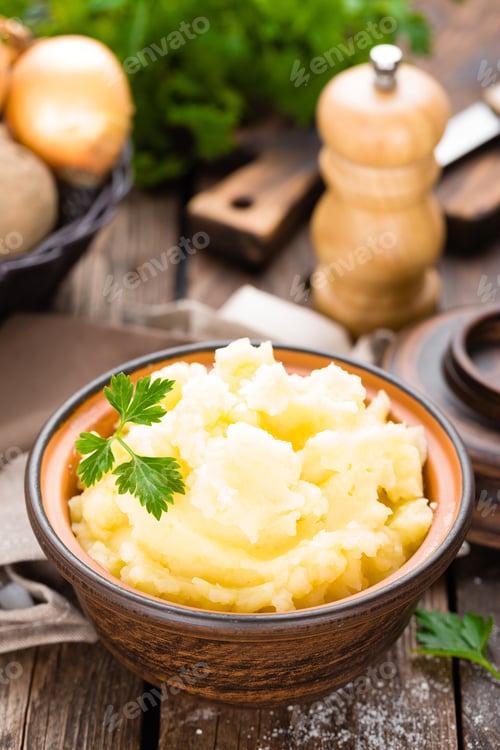 Preview: Mashed potato. Potato mash with butter and milk. Boiled potato. Potato puree