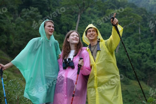 Preview: Travel Adventures, Young people Hiking On Mountain And Enjoys Nature outdoor