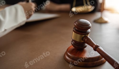 Preview: Legal concepts and lawyers Judge's hammer in the courtroom of the court for criminal judgments and