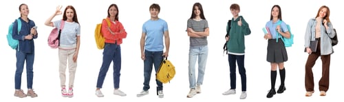 Preview: Teenagers on white background, collection of portraits