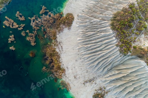 Preview: Aerial view of the lake by the underwater soviet prison in Rummu quarry, Estonia