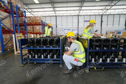 Preview: Workers in warehouse scanning packages