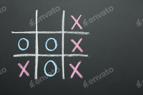 Preview: Tic tac toe game drawn on chalkboard