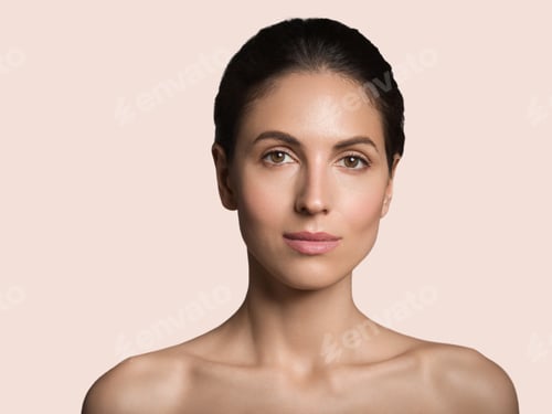 Preview: Beautiful woman healthy skin beauty face cosmetic concept color background. Pink.