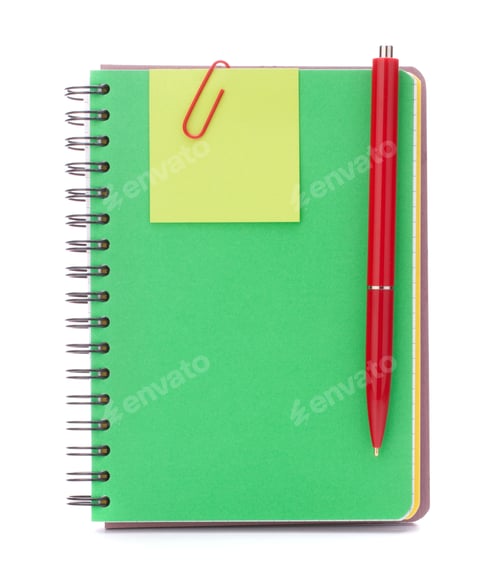 Preview: notebook with notice paper and pen