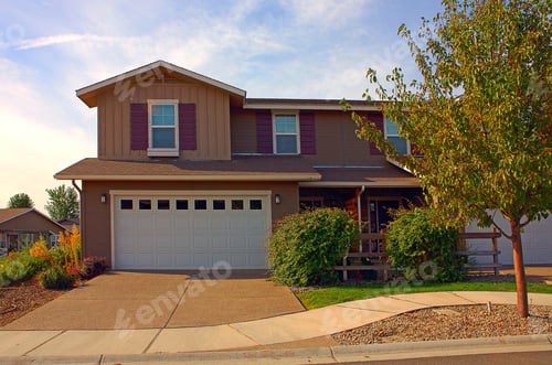 Preview: House and driveway in suburban neighborhood