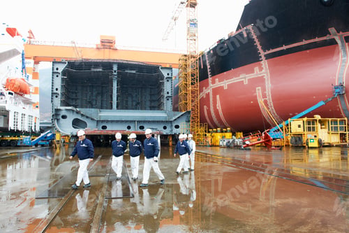 Preview: Workers walking across shipyard, GoSeong-gun, South Korea