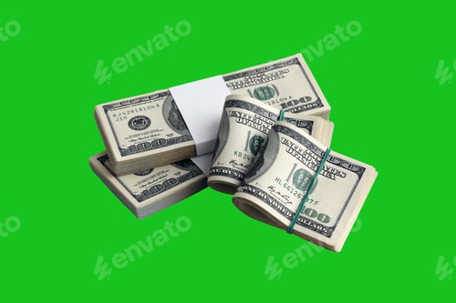 Preview: Bundle of US dollar bills isolated on chroma keyer green