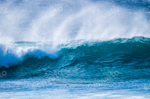 Preview: close up of beautiful and bigs blue and green waves breaking