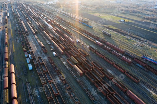 Preview: Industrial conceptual scene with trains. Top view.
