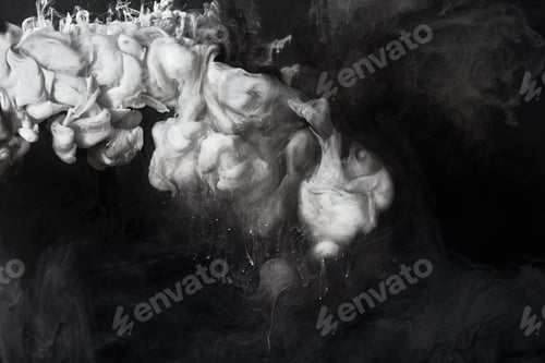 Preview: abstract grey splash of paint on black background