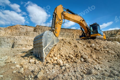 Preview: Excavator unload gravel at sandstone quarry