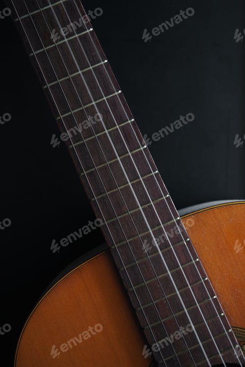 Preview: Close-up neck and upper bout of acoustic guitar