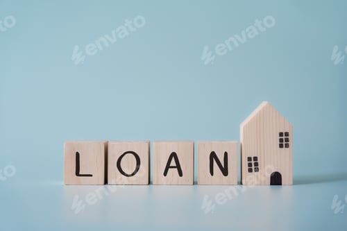 Preview: Wooden blocks wording loan and small house model concept of real estate lender