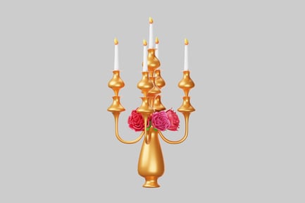 Preview: Golden candelabra with rose accents