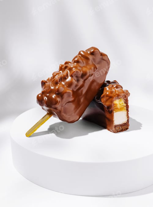 Preview: Delicious chocolate ice cream bars with creamy filling on a white plate