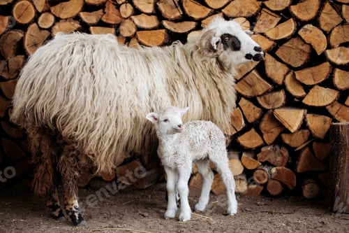 Preview: Small newborn lamb and ewe.