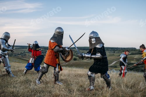 Preview: Knights in armour and helmets fight with swords